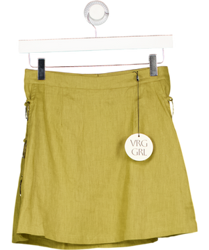 VRG GIRL Green Linen A-line Mini Skirt With Ring Detail UK 6