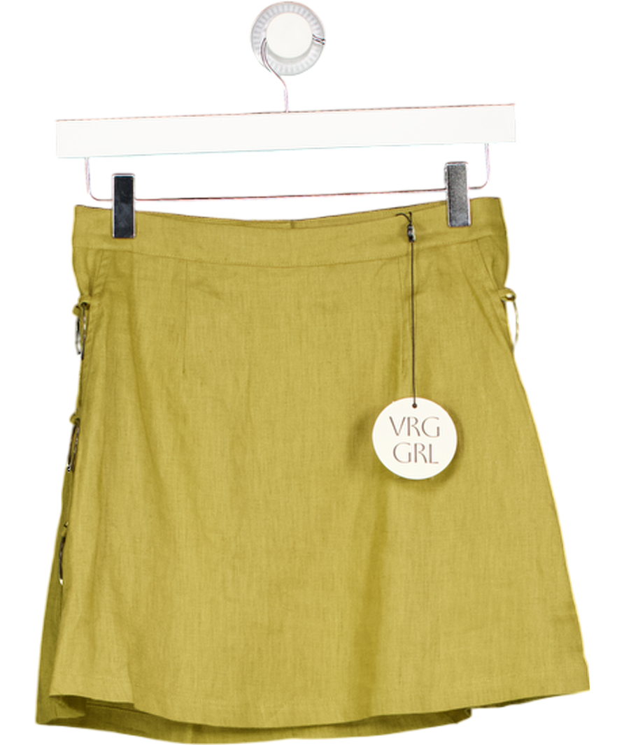 VRG GIRL Green Linen A-line Mini Skirt With Ring Detail UK 6