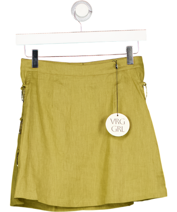 VRG GIRL Green Linen A-line Mini Skirt With Ring Detail UK 6