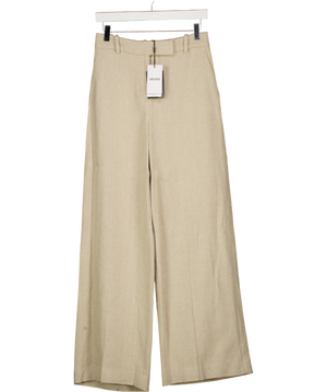 REISS Beige Linen-blend Wide-leg Trousers In Neutral UK 6