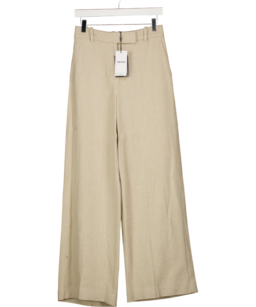 REISS Beige Linen-blend Wide-leg Trousers In Neutral UK 6