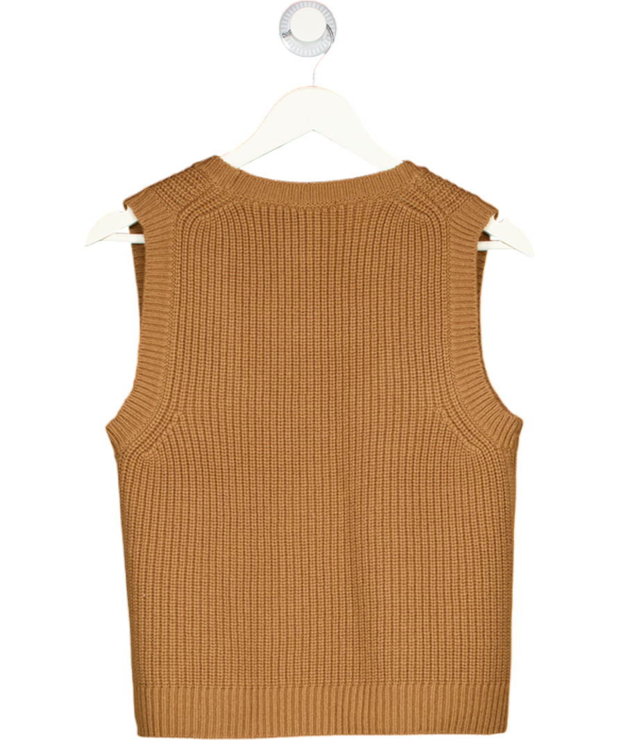 ME + EM Brown Merino Cashmere Ribbed Scoop Neck Sweater Vest UK S