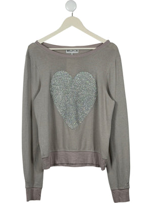 WILDFOX Grey Glitter Heart Supersoft Sweatshirt UK S