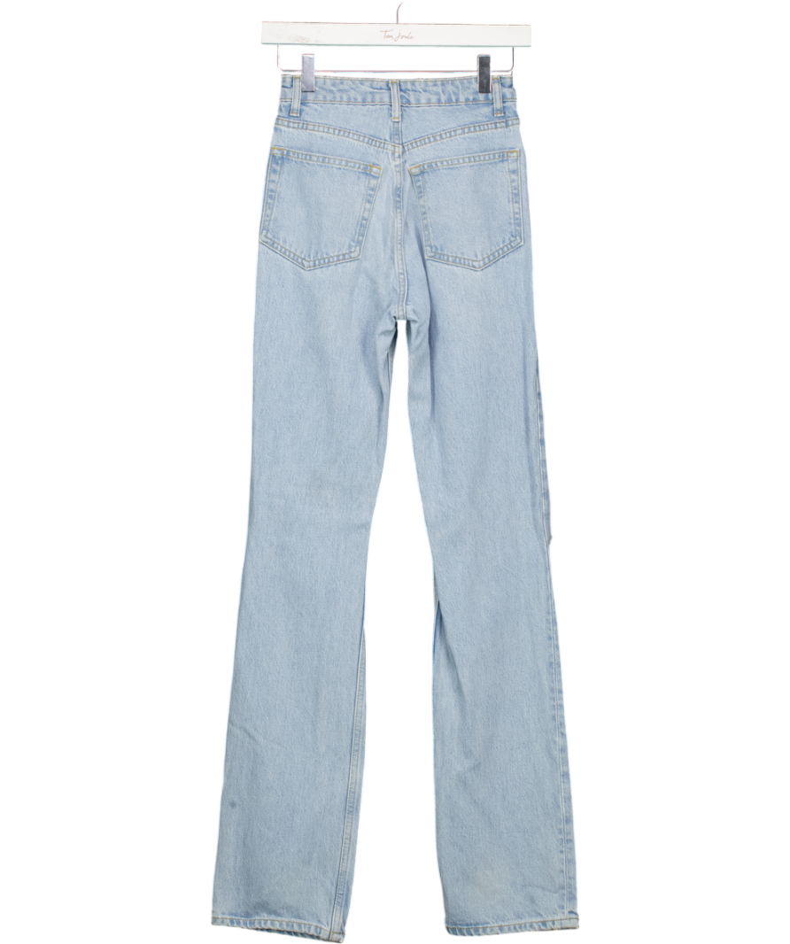 REFORMATION Blue Cynthia High Rise Straight Leg Ripped Knee Jeans W23