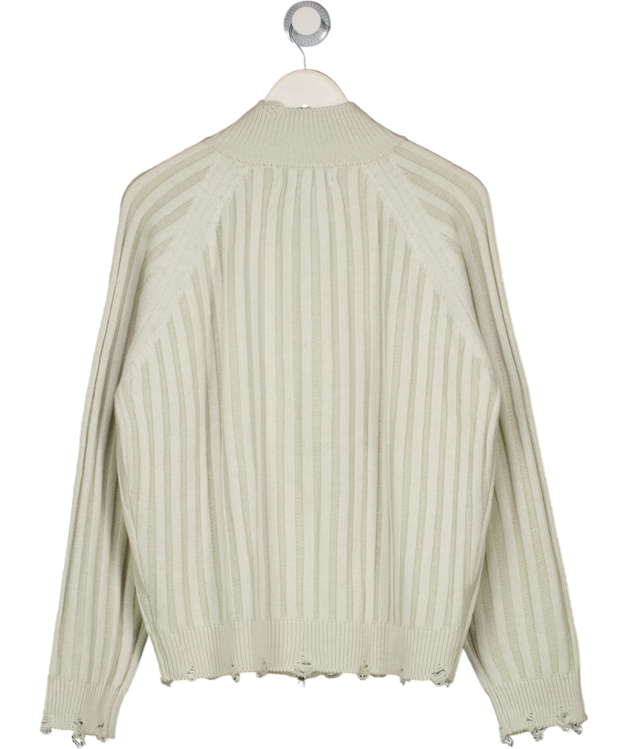 OHNIW Cream Distressed Zip Ribbed Cardigan UK M/L