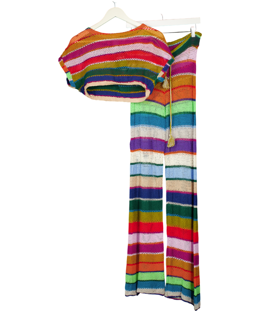PQ SWIM Multicoloured 2-piece Stripe Renee Crochet Crop Top And Bree Trouser Cover Up Set UK XS/S