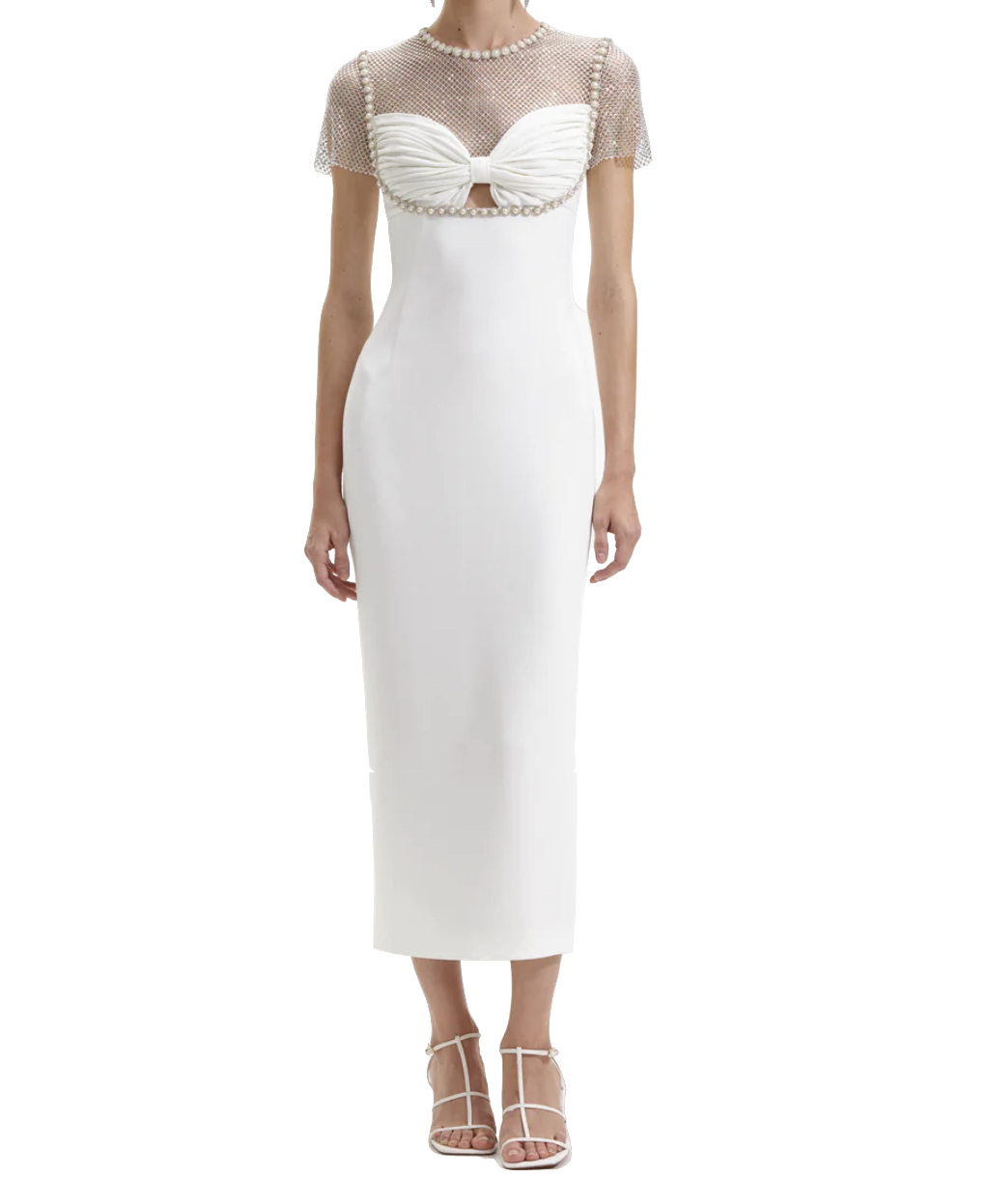 Self-Portrait White Diamante Crepe Midi Dress BNWT UK 6