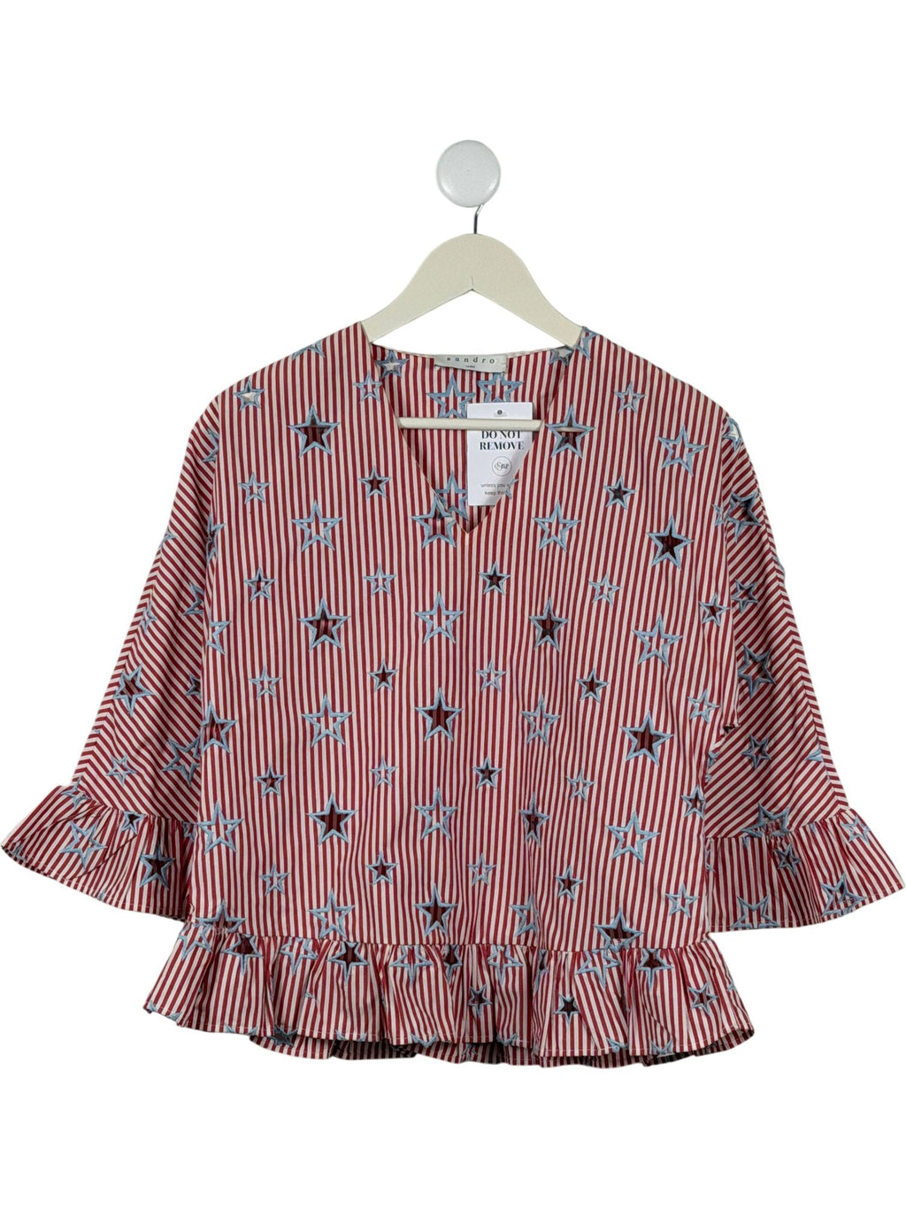 SANDRO Red Striped Star Embroidered Blouse SZ1
