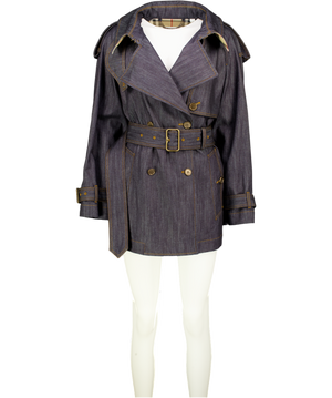 BURBERRY Blue Dark Denim Short Fitzrovia Trench Coat UK XS
