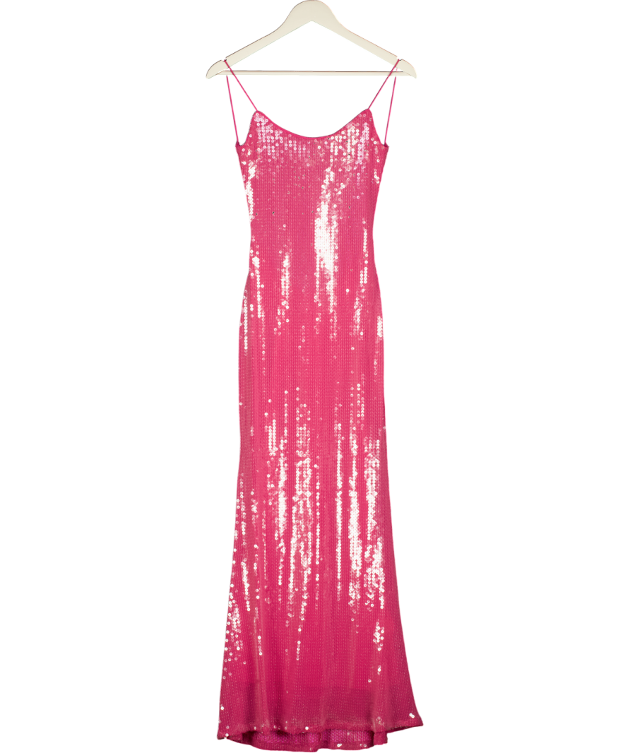 SUKSAI Pink Flora Sequin Maxi Dress UK XS
