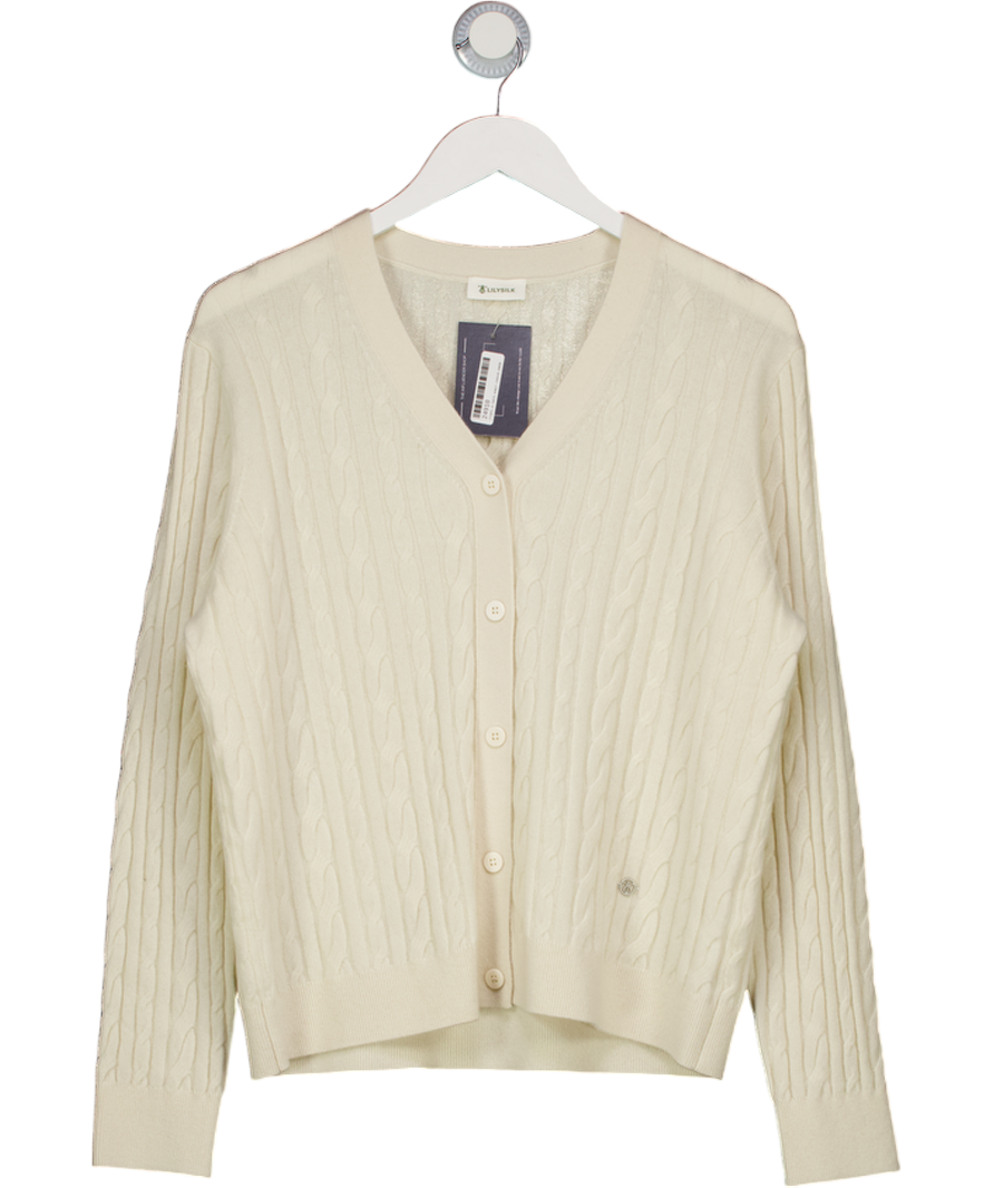 Lilysilk Cream Cashmere Cable-knit Cardigan UK S