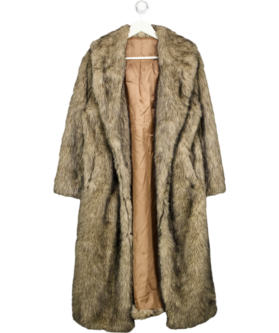 Brown Faux Fur Longline Coat UK S/M