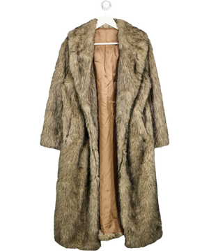 Brown Faux Fur Longline Coat UK S/M