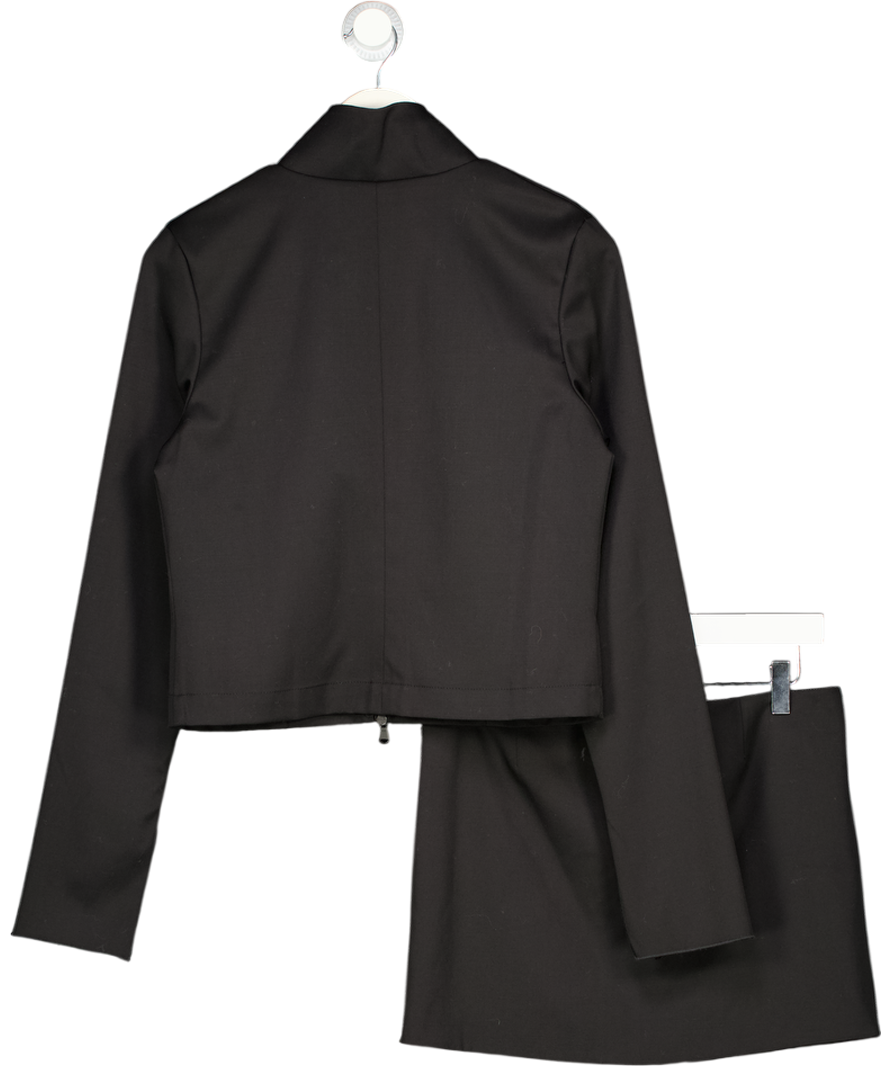 NTHEMALL Black Tailored Wool Two-way Zip Jacket And Mini Skirt Set UK S