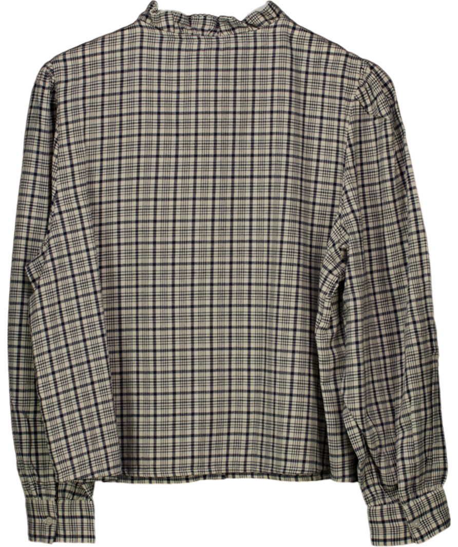 H&M Cream / Navy Frill-collared Cotton Blouse UK L