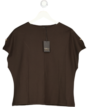 RIVER ISLAND Espresso Brown Short Sleeve Interlock Top UK L