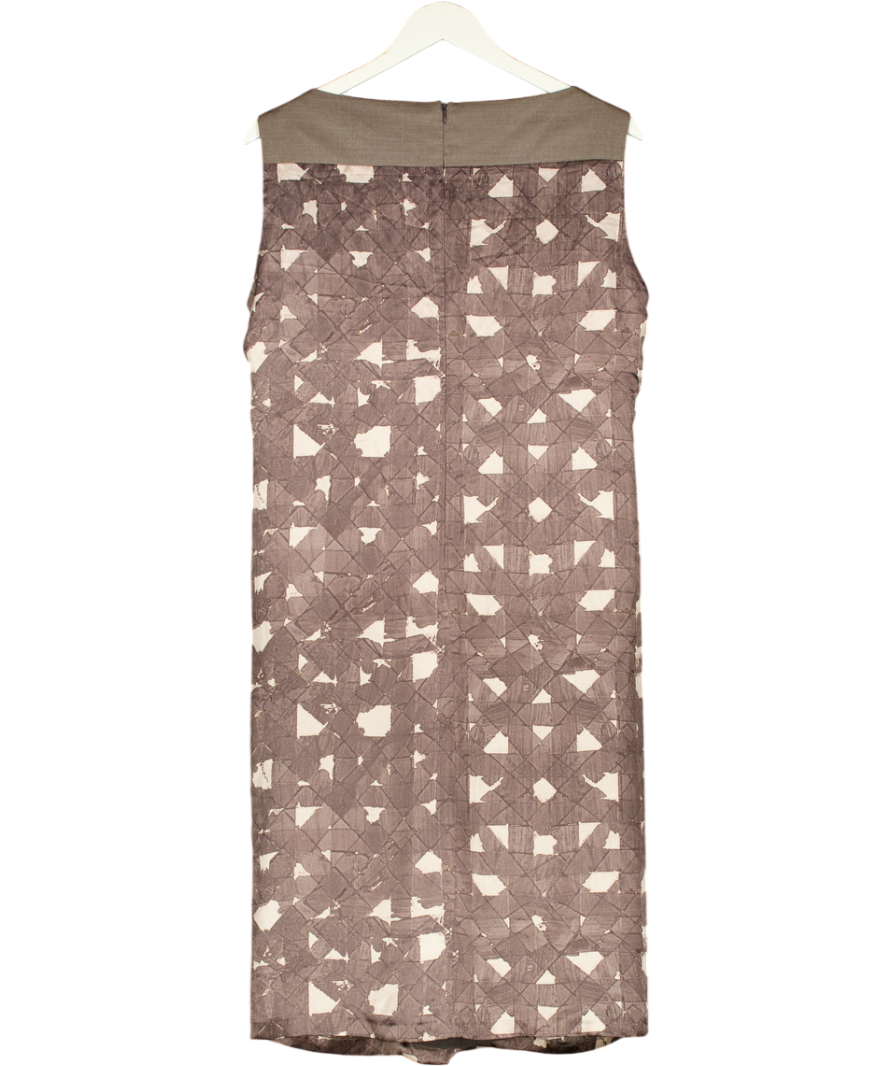 Max Mara Brown C010 Printed Silk Shift Dress UK 16