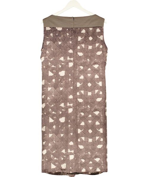 Max Mara Brown C010 Printed Silk Shift Dress UK 16