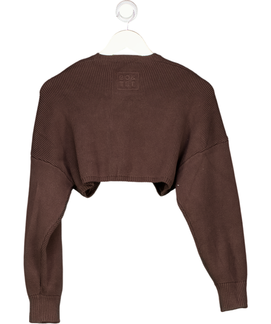 Bo + Tee Brown Ribbed-knit Cropped Shrug UK XS/S