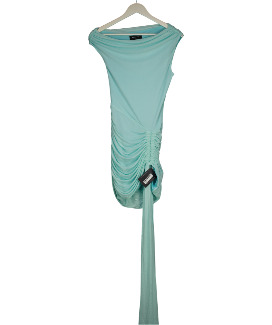 White Fox Blue Off Shoulder Mesh Mini Dress With Ruched Detail UK S