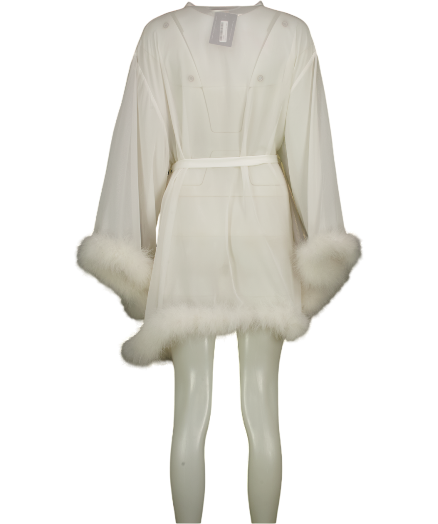 MESHKI Clara White Mesh Feather Trim Robe UK XS/S