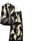 SIR. 2-piece Cream / Black Realisme Silk Crepe Abstract-print Shirt & Palazzo Pants Set UK S/M