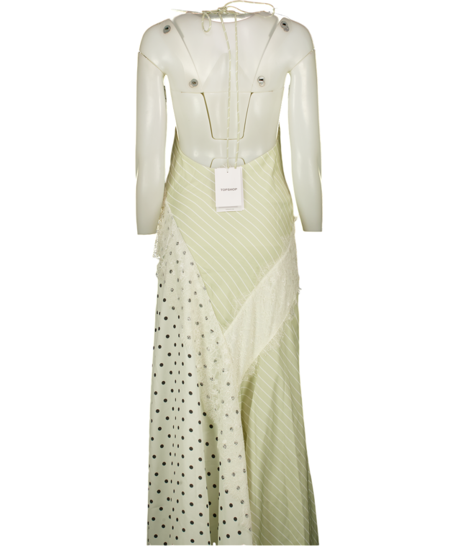 TOPSHOP White Halter Neck Lace Insert Maxi Dress In Contrast Stripe And Polka Dot Print UK 6