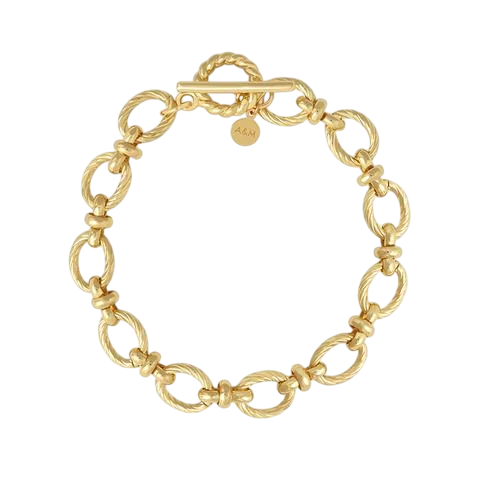 Astrid & Miyu Textured Oval Link T-bar Bracelet In Gold