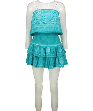 BAHABINI Turquoise Blue Embroidered Mini Dress UK S/M