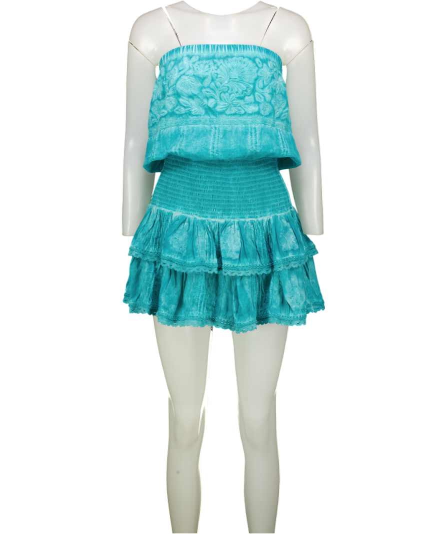 BAHABINI Turquoise Blue Embroidered Mini Dress UK S/M