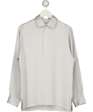 SERENA BUTE Silver Grey Pinstripe Satin George Shirt UK S