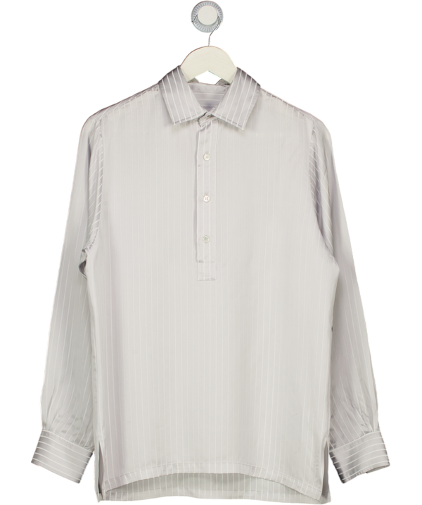 SERENA BUTE Silver Grey Pinstripe Satin George Shirt UK S