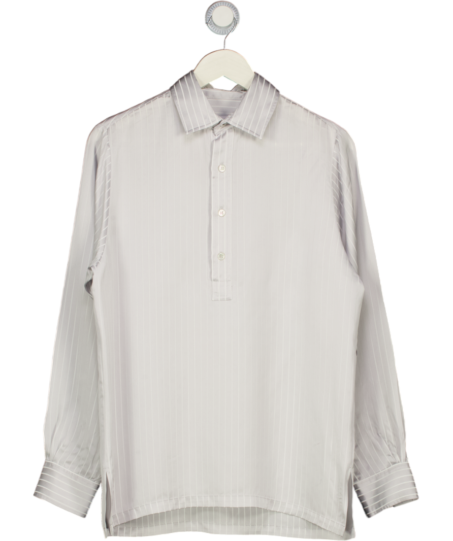 SERENA BUTE Silver Grey Pinstripe Satin George Shirt UK S
