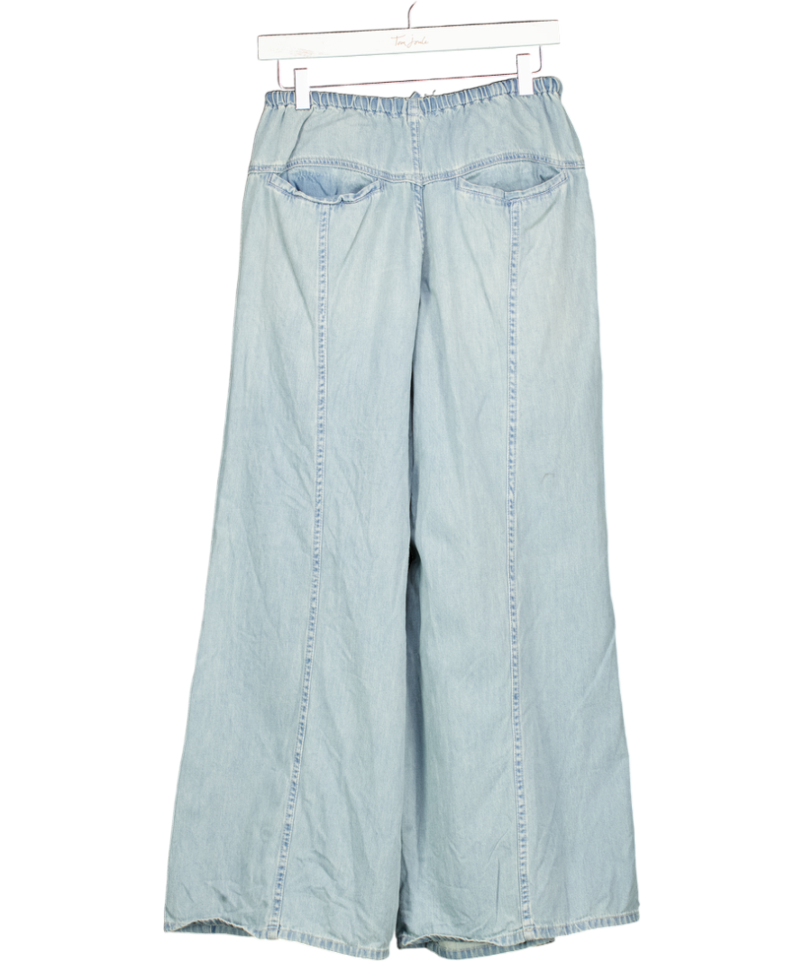 FREE PEOPLE Blue We The Free Wide Leg Drawstring Denim Trouser UK XS