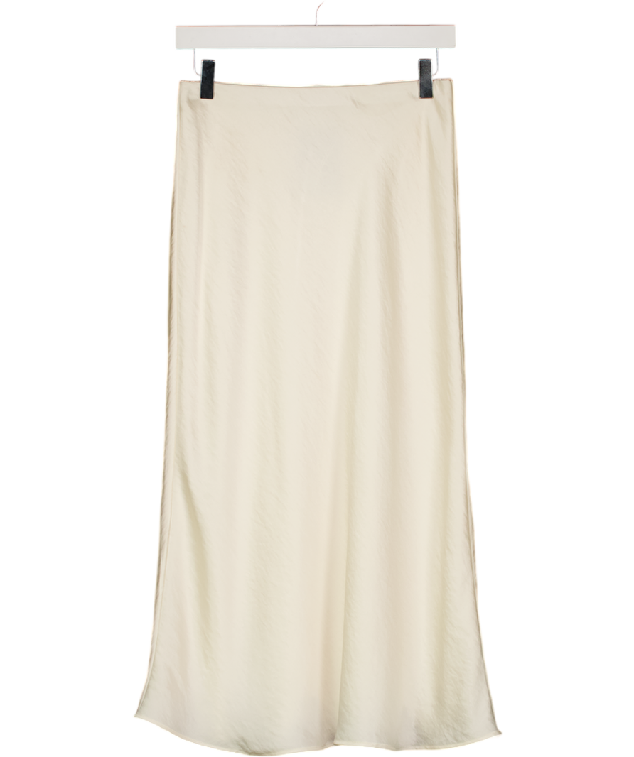 Abercrombie & Fitch Cream High Rise Satin Lace-hem Midi Skirt UK XS
