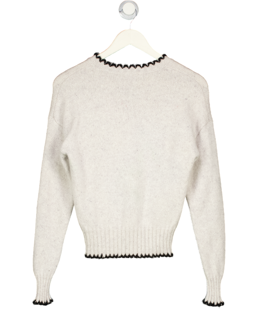 AUTUMN CASHMERE Grey 100% Pure Cashmere Contrast Stitch Jumper UK XS