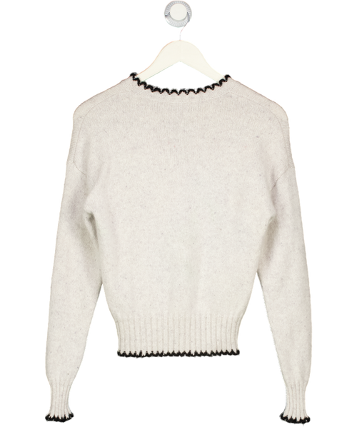 AUTUMN CASHMERE Grey 100% Pure Cashmere Contrast Stitch Jumper UK XS