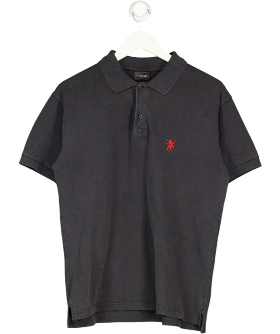 Balenciaga Black Lion-embroidered Piqué Polo Shirt UK S