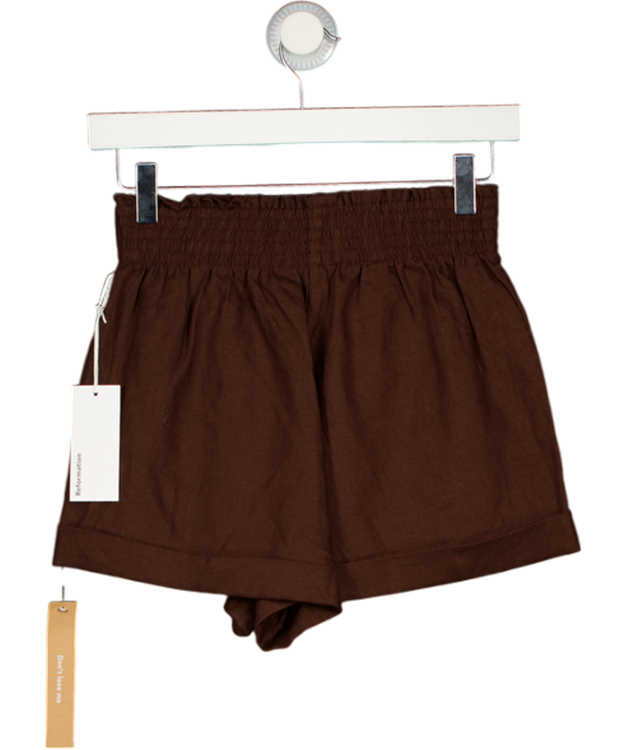 REFORMATION Chocolate Brown Nashville Linen Short UK XS