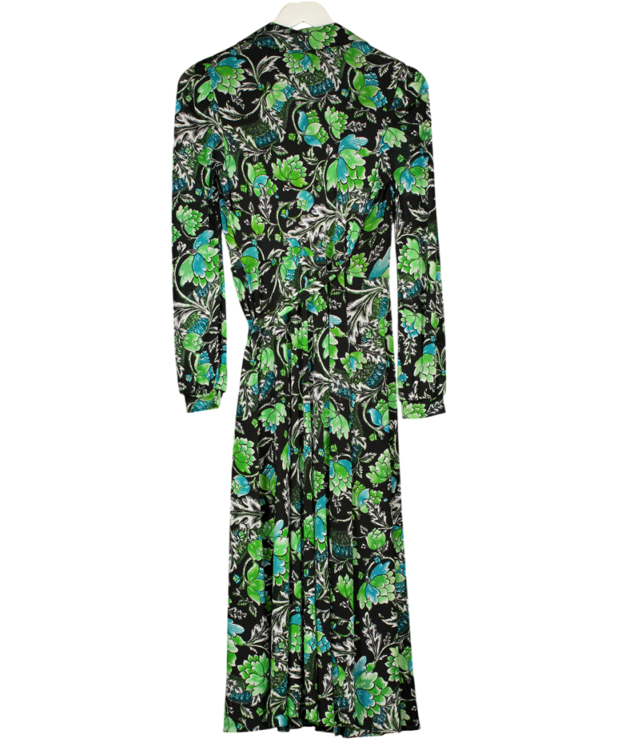 Diane von Furstenberg Black / Green Floral Long Sleeve Wrap Midi Dress UK XS