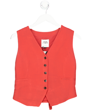 ZARA Red V Neck Button Fronted Waistcoat UK S
