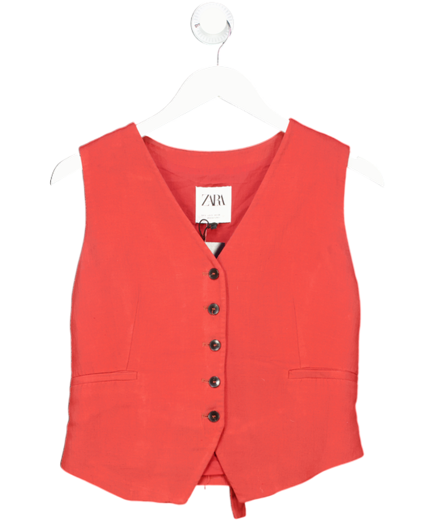 ZARA Red V Neck Button Fronted Waistcoat UK S