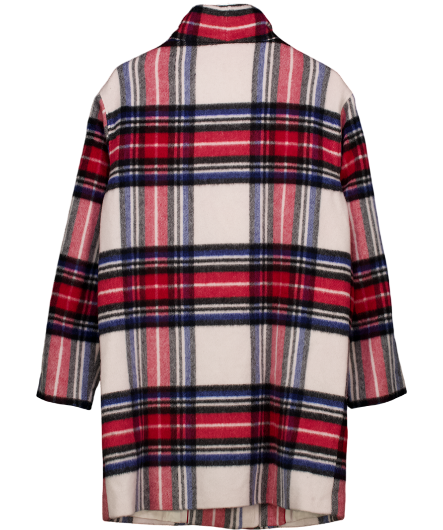 TALBOT'S Red Wool Blend Stadium Coat - Fireside Plaid Us4 UK 8