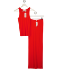 ETERNE Red 2-piece Cotton Modal Ribbed Stretch-jersey Tank (uk M) And Emma Maxi Skirt (uk S) Set UK S/M