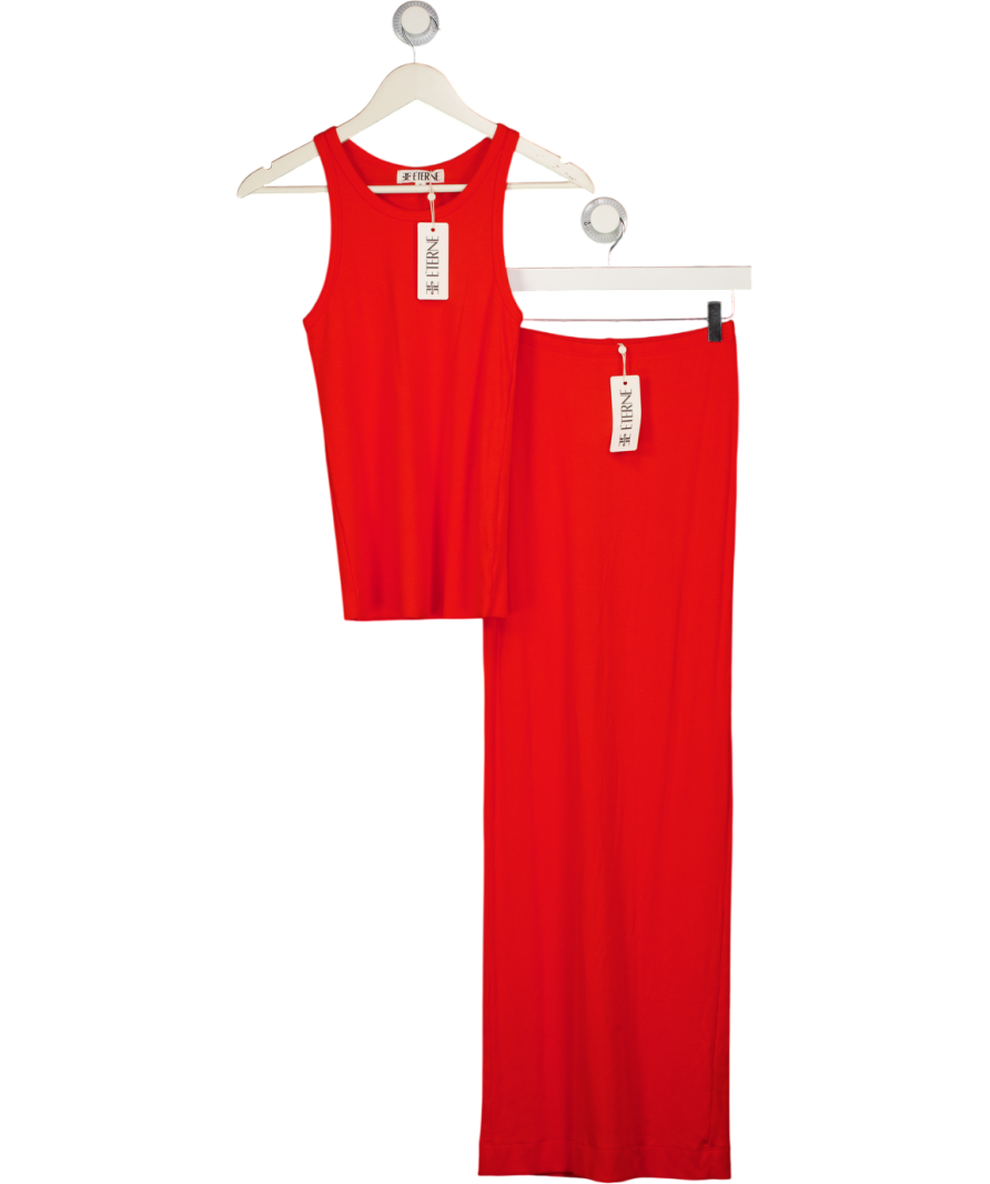 ETERNE Red 2-piece Cotton Modal Ribbed Stretch-jersey Tank (uk M) And Emma Maxi Skirt (uk S) Set UK S/M