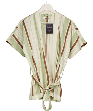 VENROY Cream Cotton & Linen Blend Belted Short Sleeve Striped Jacket UK S