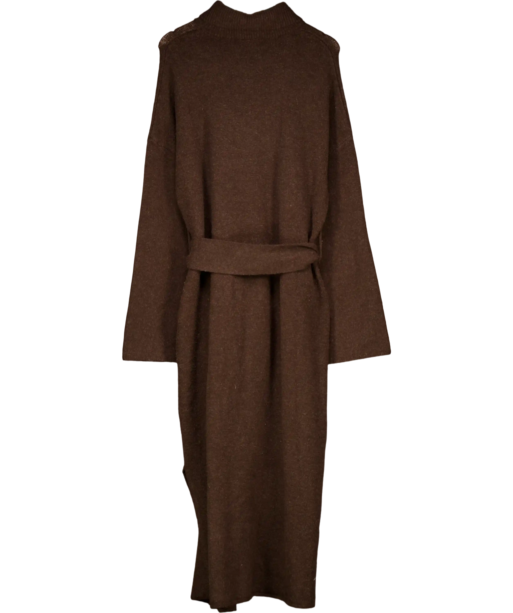 PRETTY LAVISH Brown Belted Roll Neck Knit Midaxi Dress UK L
