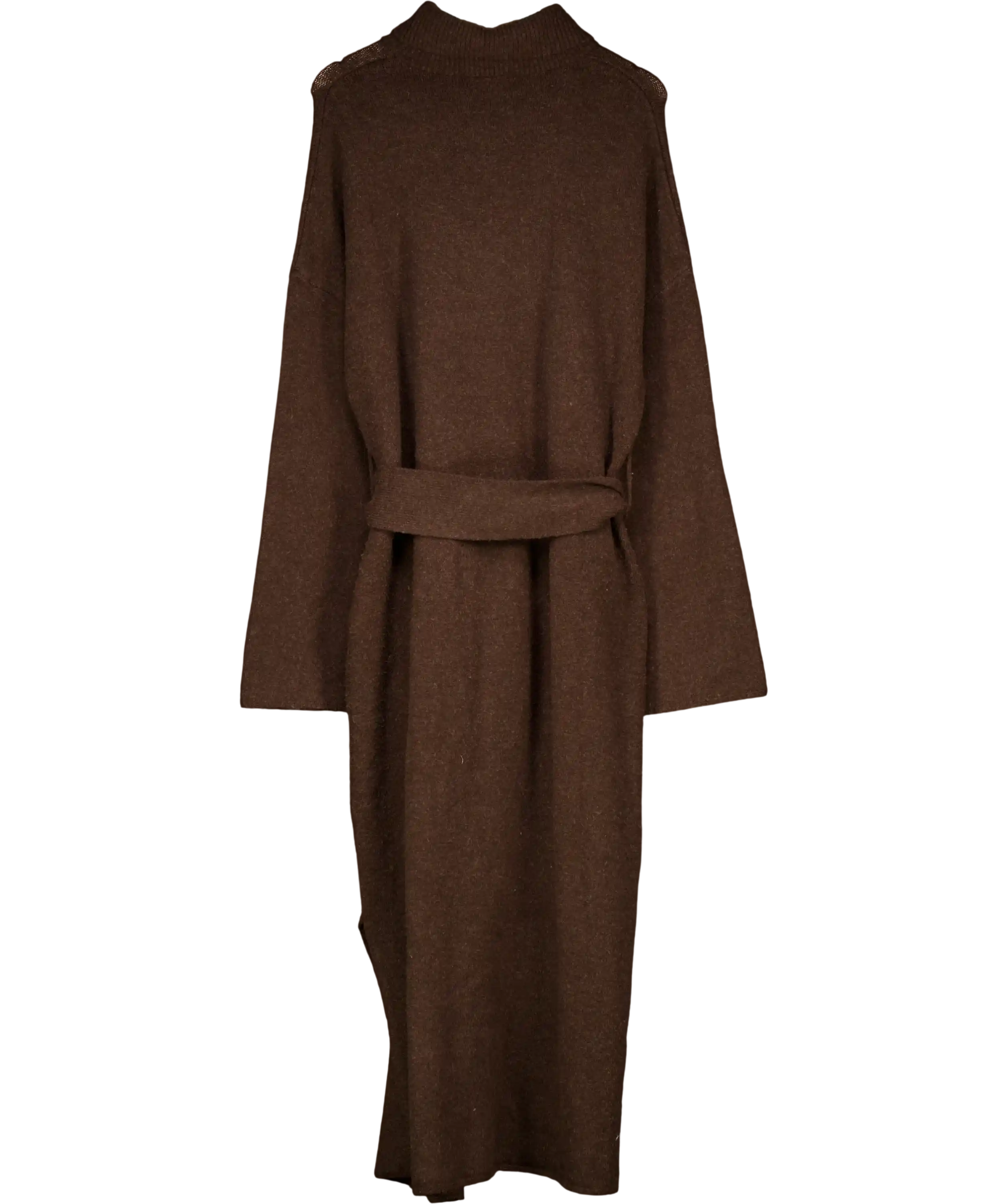 PRETTY LAVISH Brown Belted Roll Neck Knit Midaxi Dress UK L