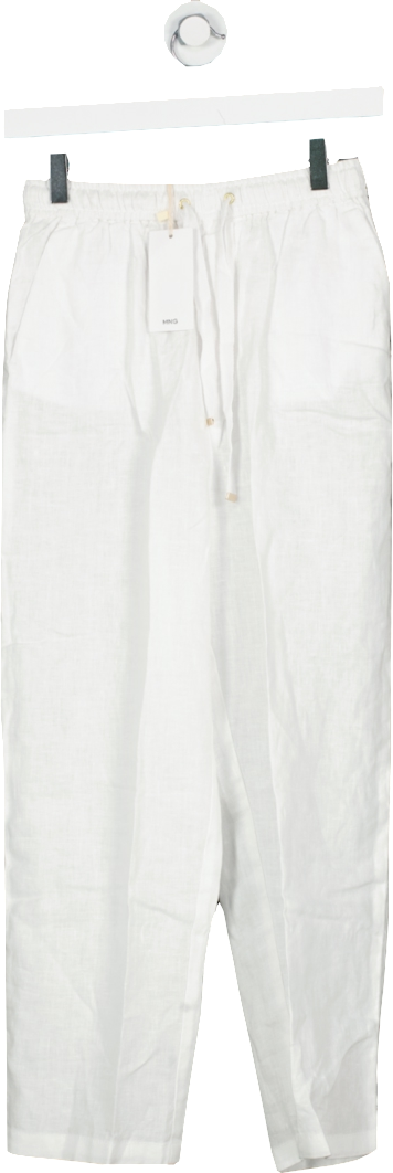 MANGO White Bow Linen Trousers UK XXS