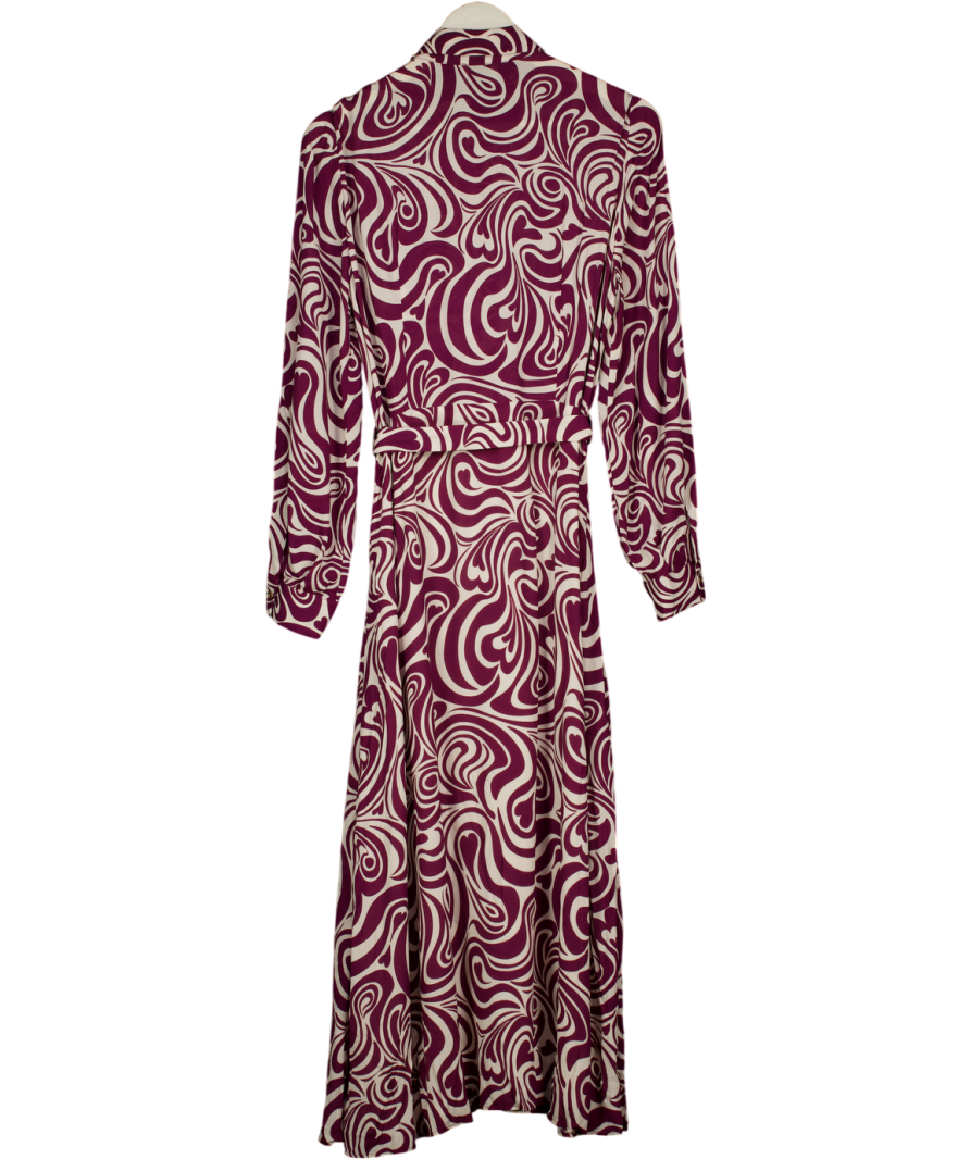 CLAUDIE PIERLOT Burgundy / Cream Long Sleeve Shirt Dress Fr40 UK 12